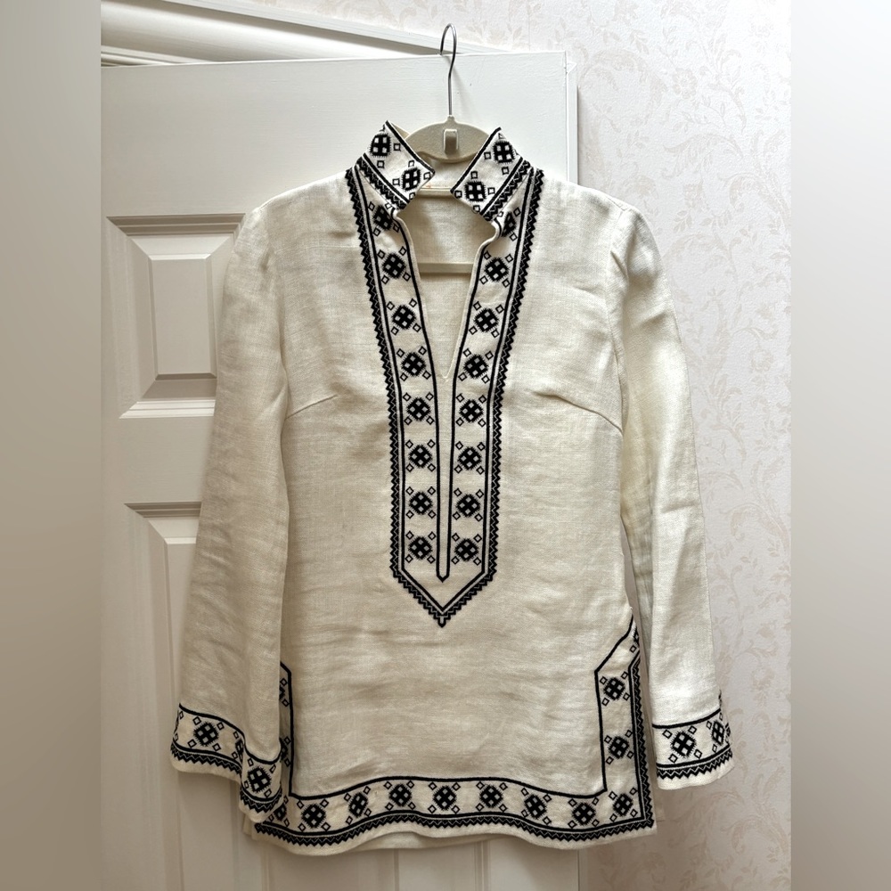 Tory Burch Cream Tunic w/ Brown Trim